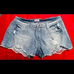 Super cute Feminine Lace Mudd jean shorts. Never worn, size 15